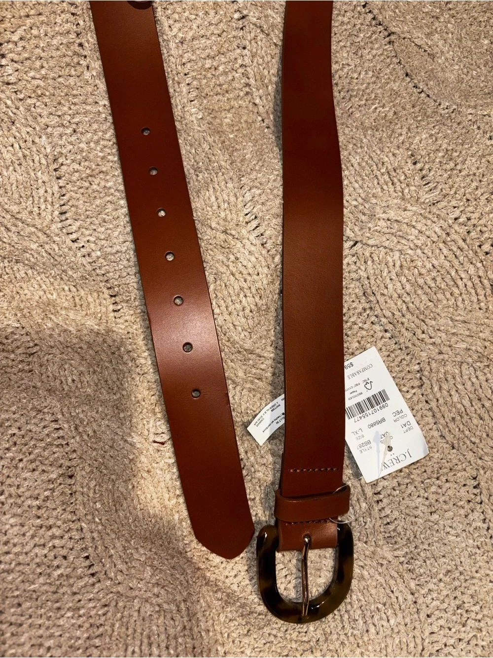 J.Crew Brown Leather Tortoise Shell Buckle Belt L-XL NWT - Picture 6 of 6